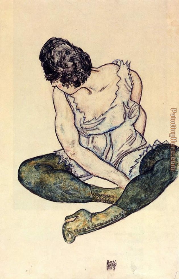 Egon Schiele Seated Woman with Green Stockings